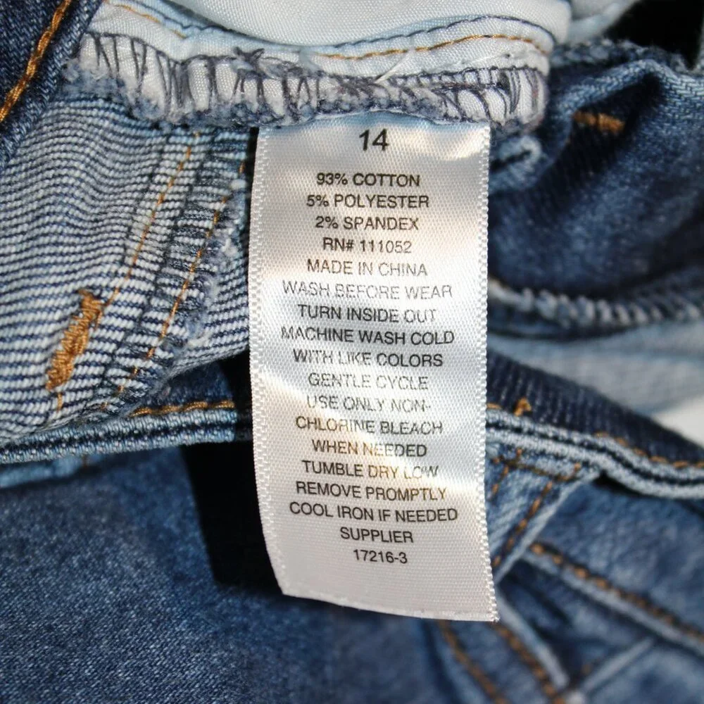 a.n.a. mid-rise medium wash denim jeggings frayed ankle hem distressed knees 14 - Picture 5 of 5